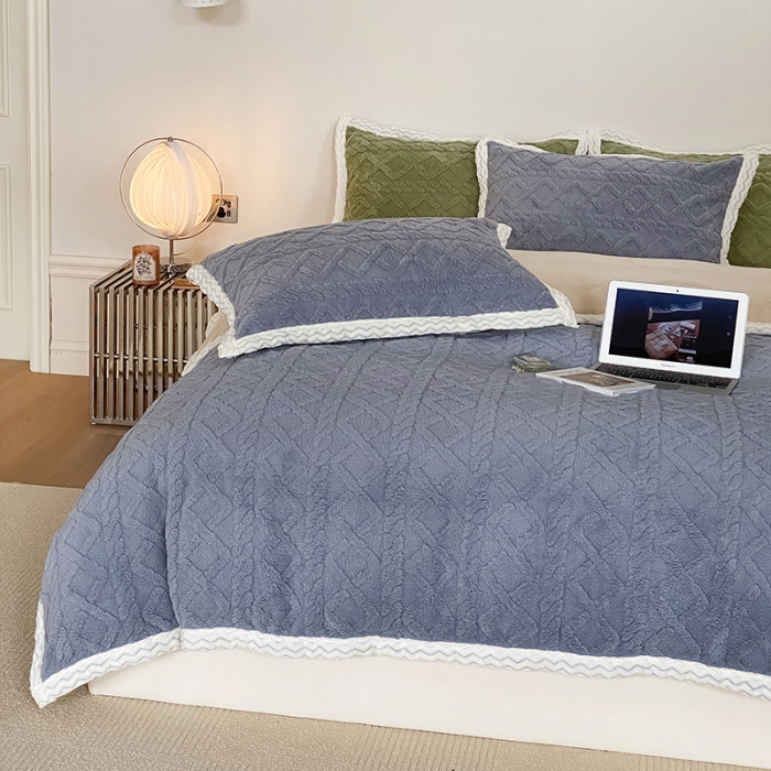 91家纺网 家纺一手货源 找家纺 梦柏2022新款阳离子提花绒四件套 提花绒-烟灰色