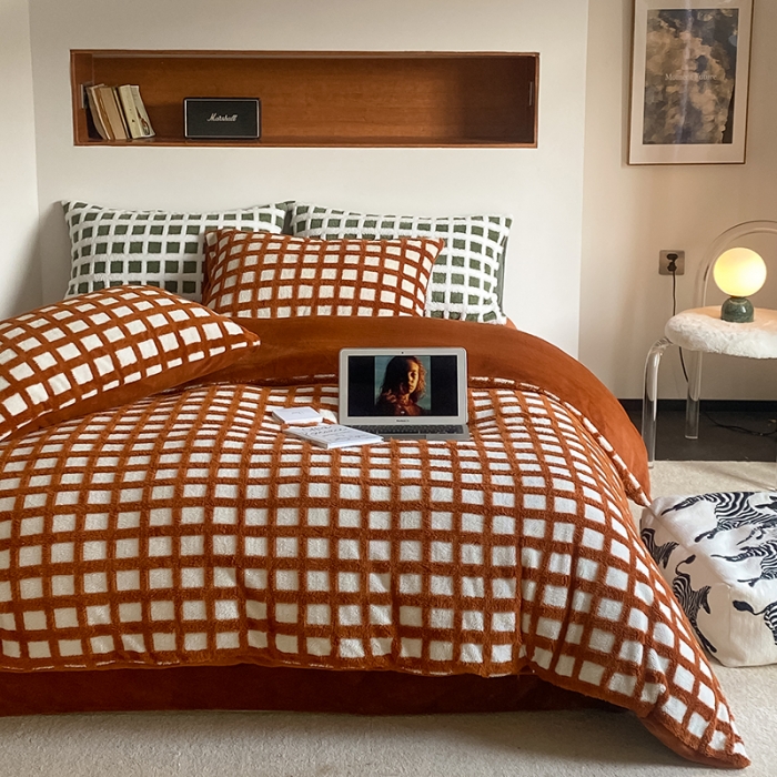 91家纺网 家纺一手货源 找家纺 梦柏2022新款阳离子提花绒四件套 阳离子-焦糖咖