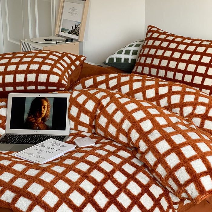 91家纺网 家纺一手货源 找家纺 梦柏2022新款阳离子提花绒四件套 阳离子-焦糖咖