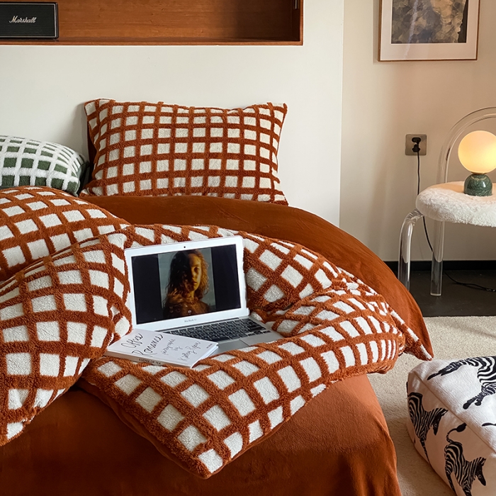 91家纺网 家纺一手货源 找家纺 梦柏2022新款阳离子提花绒四件套 阳离子-焦糖咖