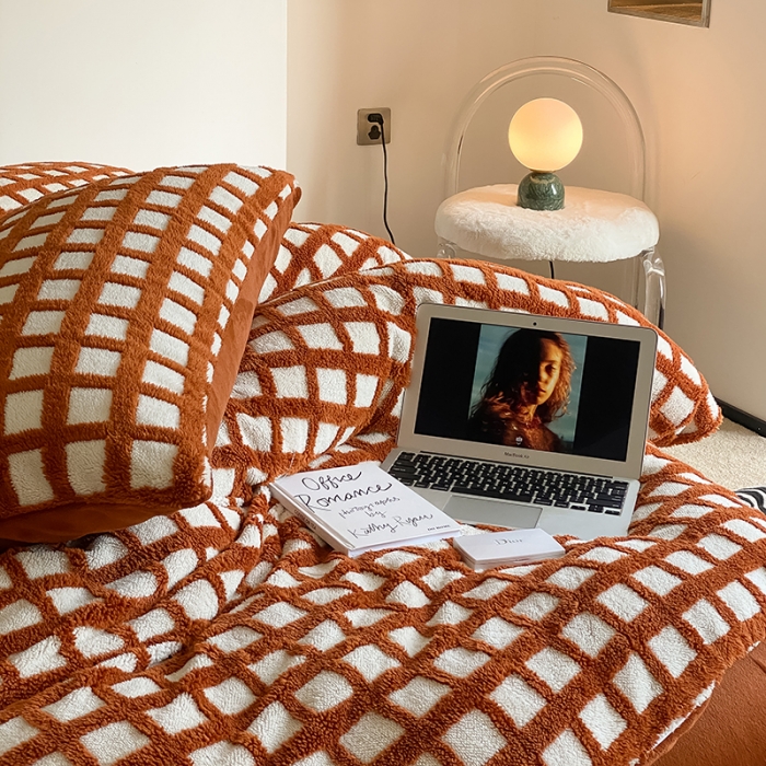 91家纺网 家纺一手货源 找家纺 梦柏2022新款阳离子提花绒四件套 阳离子-焦糖咖