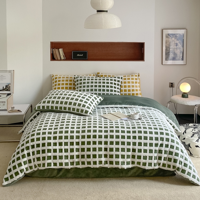 91家纺网 家纺一手货源 找家纺 梦柏2022新款阳离子提花绒四件套 阳离子-松石绿