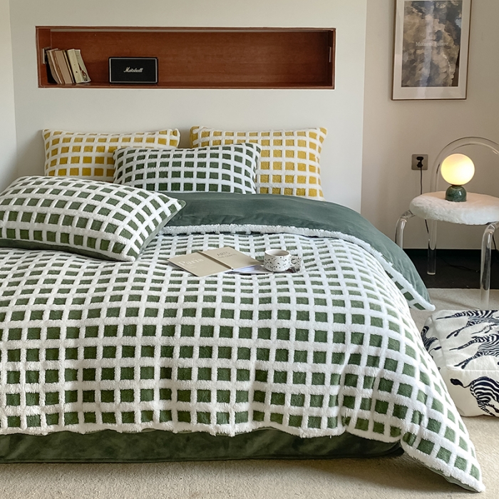 91家纺网 家纺一手货源 找家纺 梦柏2022新款阳离子提花绒四件套 阳离子-松石绿