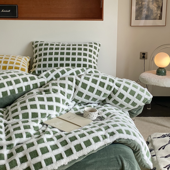 91家纺网 家纺一手货源 找家纺 梦柏2022新款阳离子提花绒四件套 阳离子-松石绿