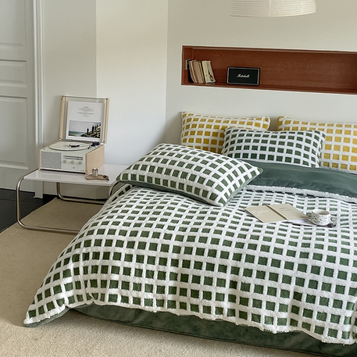 91家纺网 家纺一手货源 找家纺 梦柏2022新款阳离子提花绒四件套 阳离子-松石绿