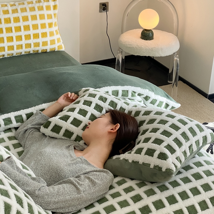 91家纺网 家纺一手货源 找家纺 梦柏2022新款阳离子提花绒四件套 阳离子-松石绿