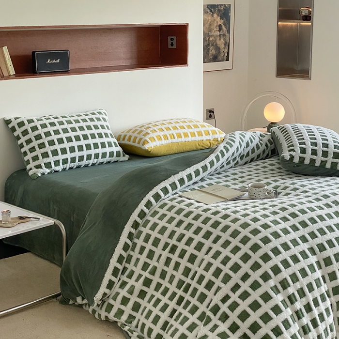 91家纺网 家纺一手货源 找家纺 梦柏2022新款阳离子提花绒四件套 阳离子-松石绿