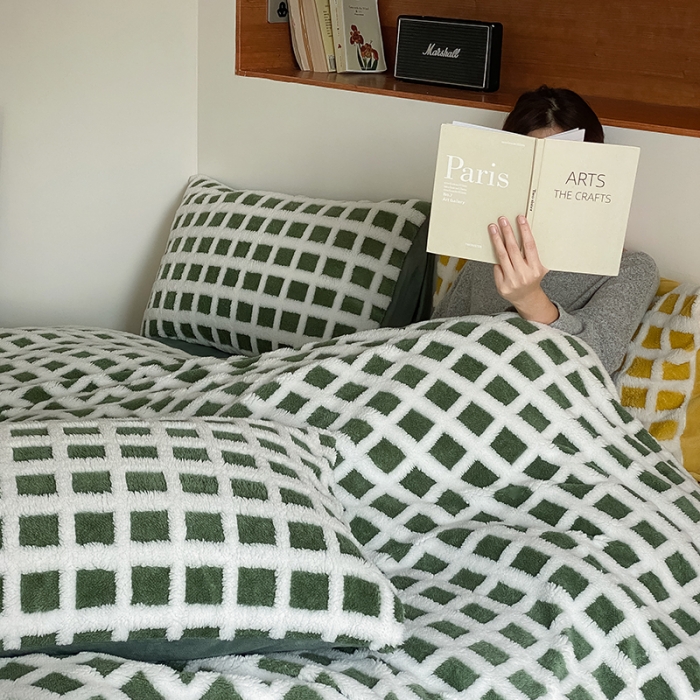 91家纺网 家纺一手货源 找家纺 梦柏2022新款阳离子提花绒四件套 阳离子-松石绿