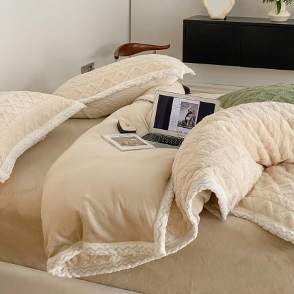 梦柏2022新款阳离子提花绒四件套 提花绒-米杏色