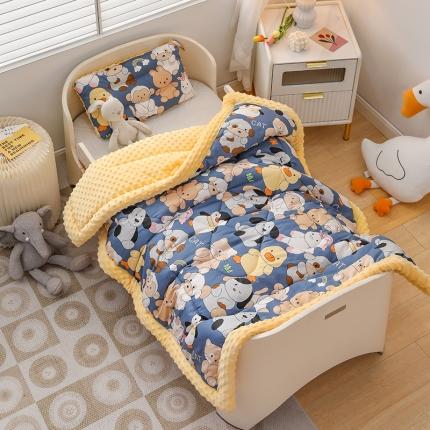 91家纺网 家纺一手货源 找家纺 嗨皮宝贝2022新款全棉卡通儿童豆豆绒被子被芯 小呆呆蓝