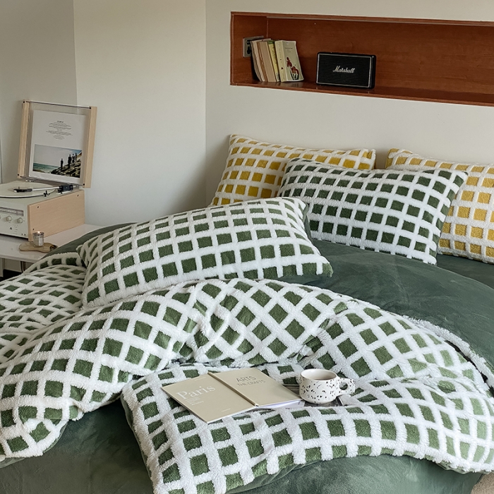 91家纺网 家纺一手货源 找家纺 梦柏2022新款阳离子提花绒四件套 阳离子-松石绿