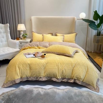 馨蕊2022新款绒四件套-唯爱 实拍 柠檬黄