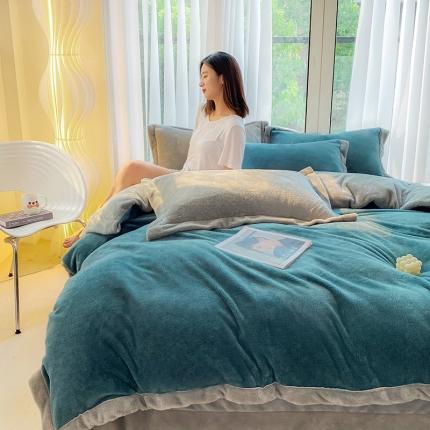 91家纺网 家纺一手货源 找家纺 吾秀家居 2022新款兔兔绒四件套 兔兔绒-兰灰