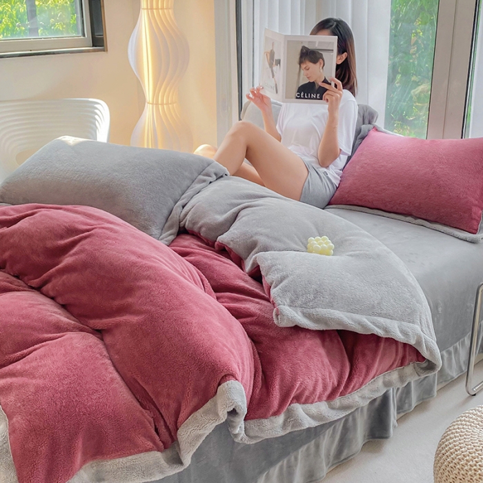 91家纺网 家纺一手货源 找家纺 吾秀家居 2022新款兔兔绒四件套 兔兔绒-豆沙