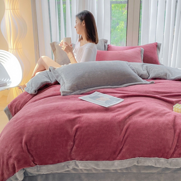 91家纺网 家纺一手货源 找家纺 吾秀家居 2022新款兔兔绒四件套 兔兔绒-豆沙