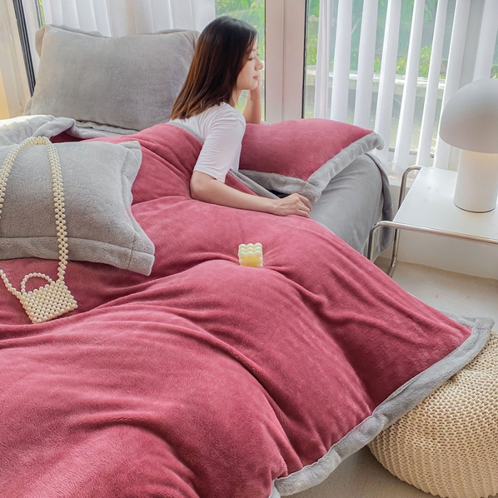 91家纺网 家纺一手货源 找家纺 吾秀家居 2022新款兔兔绒四件套 兔兔绒-豆沙