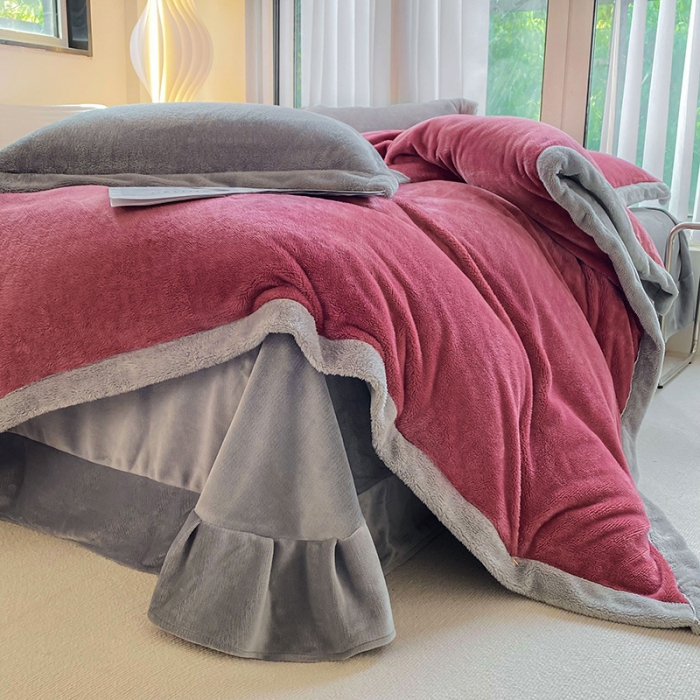 91家纺网 家纺一手货源 找家纺 吾秀家居 2022新款兔兔绒四件套 兔兔绒-豆沙