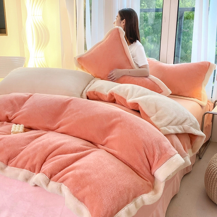 91家纺网 家纺一手货源 找家纺 吾秀家居 2022新款兔兔绒四件套 兔兔绒-粉米