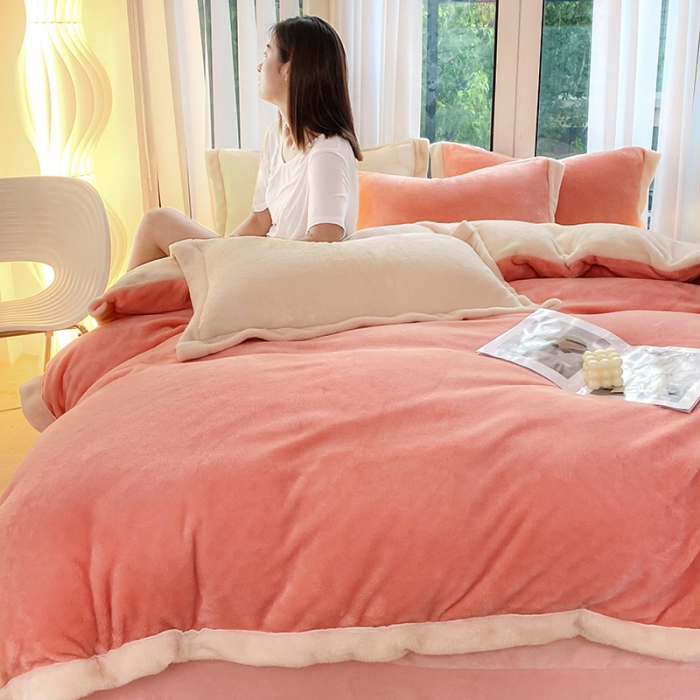 91家纺网 家纺一手货源 找家纺 吾秀家居 2022新款兔兔绒四件套 兔兔绒-粉米