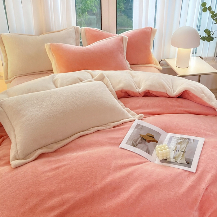 91家纺网 家纺一手货源 找家纺 吾秀家居 2022新款兔兔绒四件套 兔兔绒-粉米