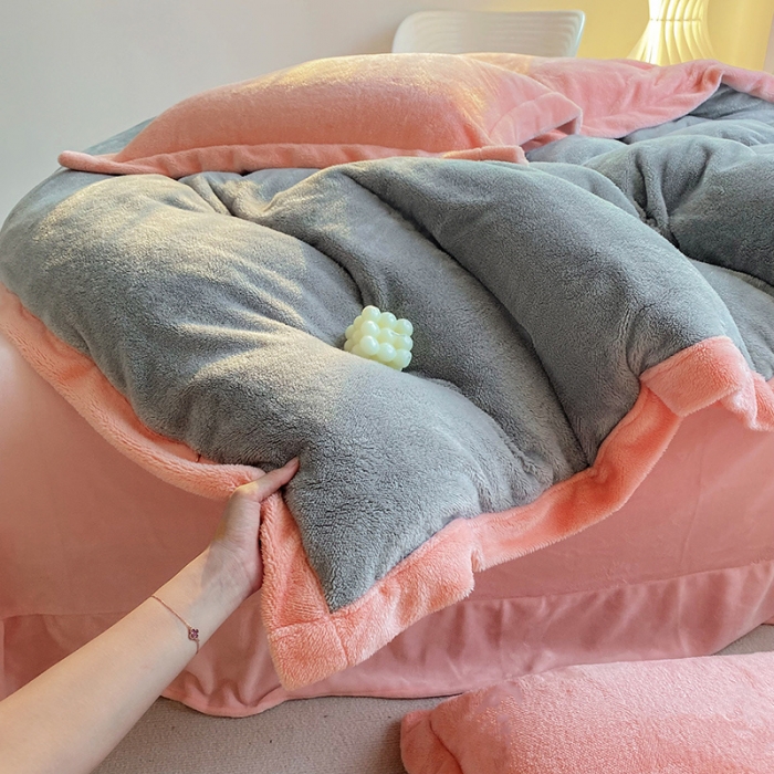 91家纺网 家纺一手货源 找家纺 吾秀家居 2022新款兔兔绒四件套 兔兔绒-灰粉