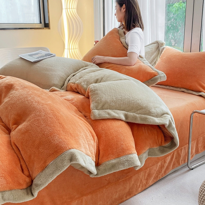 91家纺网 家纺一手货源 找家纺 吾秀家居 2022新款兔兔绒四件套 兔兔绒-桔驼