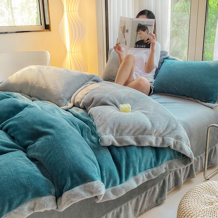 91家纺网 家纺一手货源 找家纺 吾秀家居 2022新款兔兔绒四件套 兔兔绒-兰灰