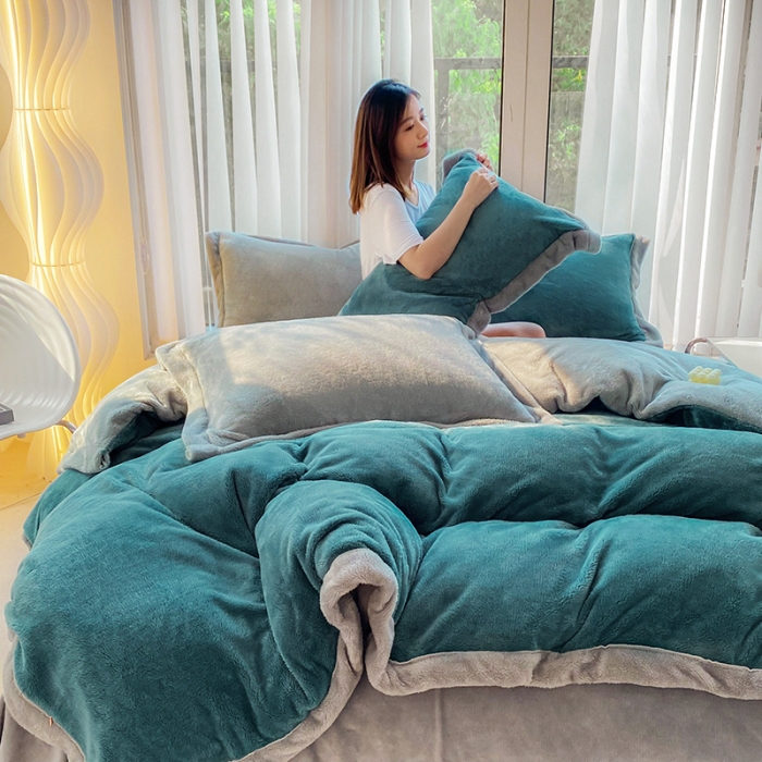 91家纺网 家纺一手货源 找家纺 吾秀家居 2022新款兔兔绒四件套 兔兔绒-兰灰