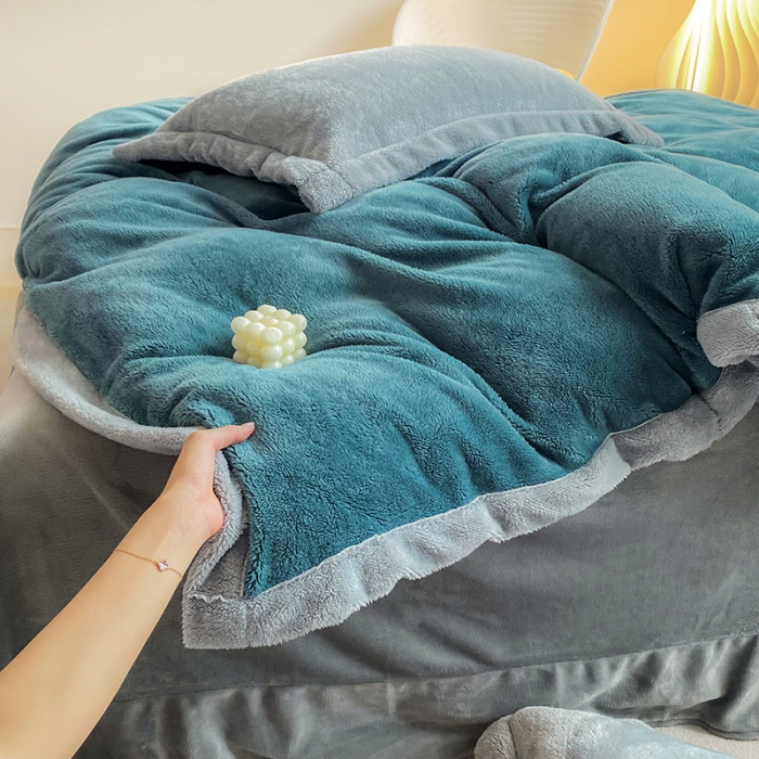 91家纺网 家纺一手货源 找家纺 吾秀家居 2022新款兔兔绒四件套 兔兔绒-兰灰