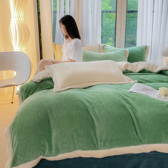 91家纺网 家纺一手货源 找家纺 吾秀家居 2022新款兔兔绒四件套 兔兔绒-绿米