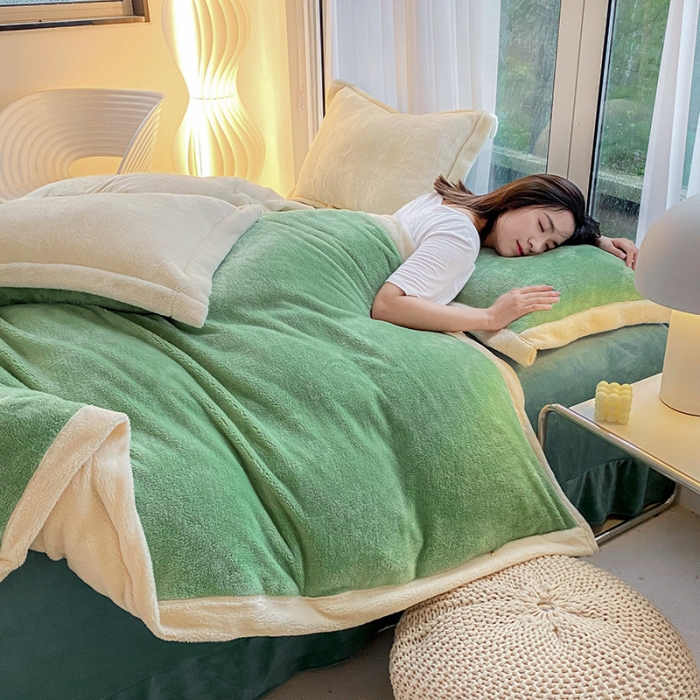 91家纺网 家纺一手货源 找家纺 吾秀家居 2022新款兔兔绒四件套 兔兔绒-绿米