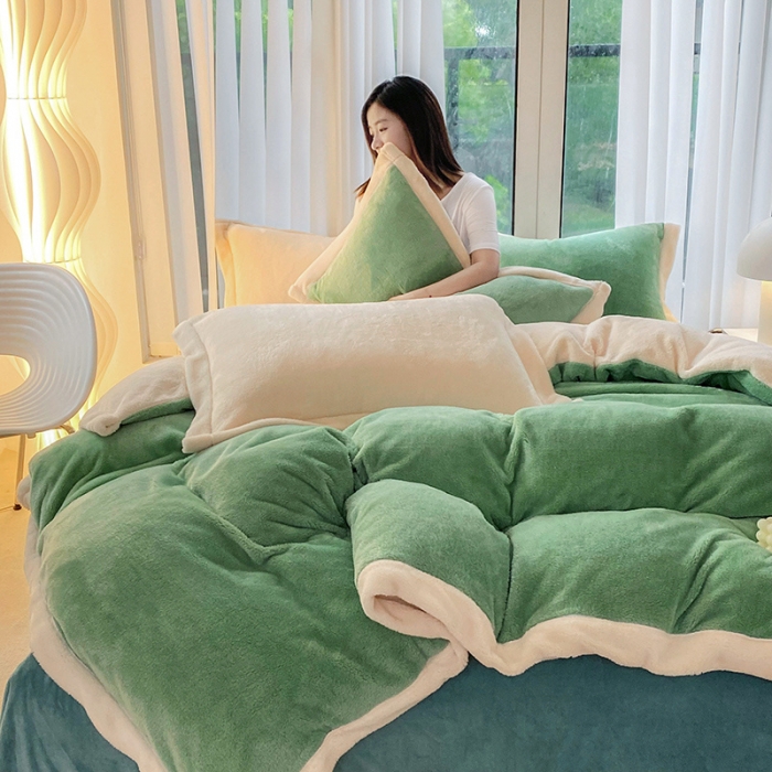 91家纺网 家纺一手货源 找家纺 吾秀家居 2022新款兔兔绒四件套 兔兔绒-绿米