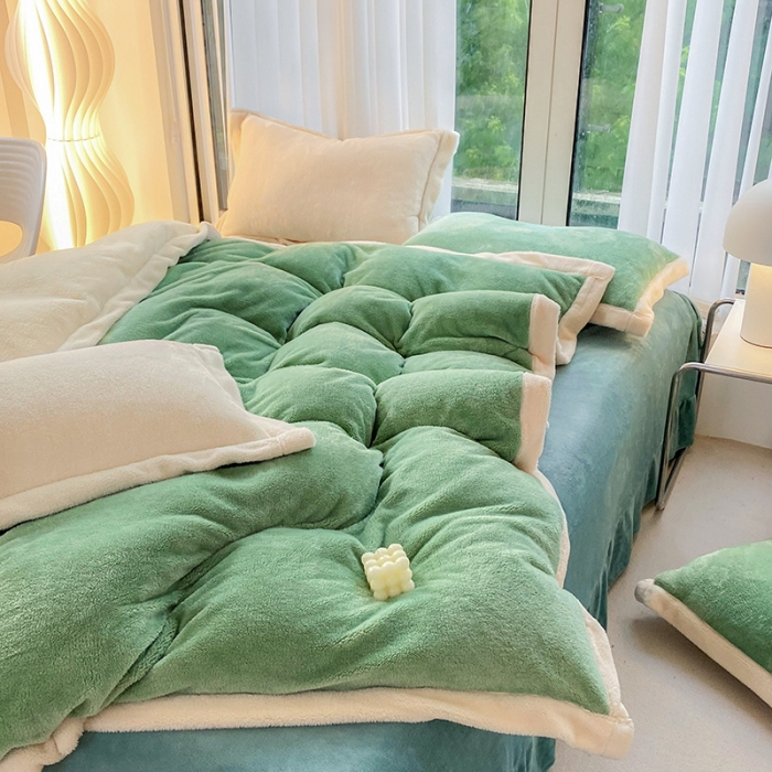 91家纺网 家纺一手货源 找家纺 吾秀家居 2022新款兔兔绒四件套 兔兔绒-绿米