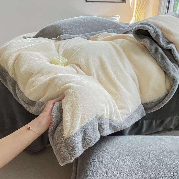 91家纺网 家纺一手货源 找家纺 吾秀家居 2022新款兔兔绒四件套 兔兔绒-米灰