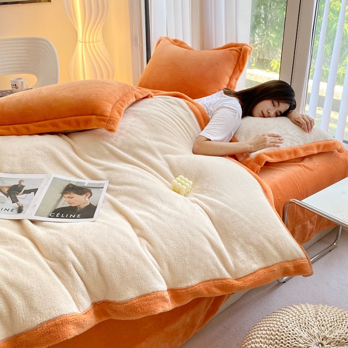 91家纺网 家纺一手货源 找家纺 吾秀家居 2022新款兔兔绒四件套 兔兔绒-米桔