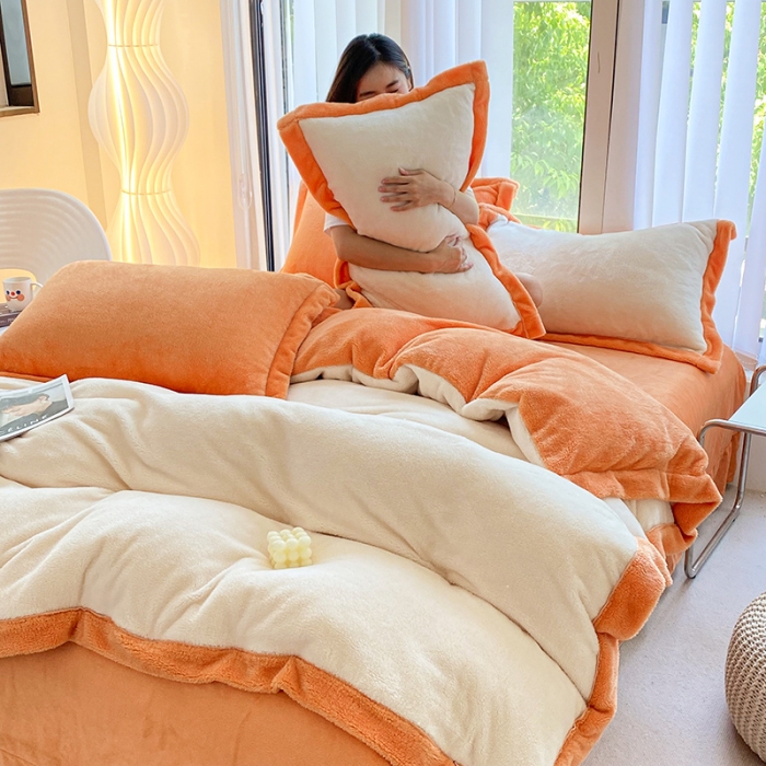 91家纺网 家纺一手货源 找家纺 吾秀家居 2022新款兔兔绒四件套 兔兔绒-米桔