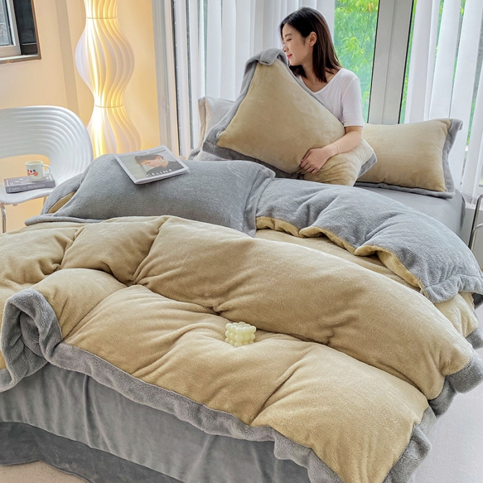 91家纺网 家纺一手货源 找家纺 吾秀家居 2022新款兔兔绒四件套 兔兔绒-驼灰