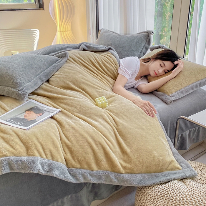 91家纺网 家纺一手货源 找家纺 吾秀家居 2022新款兔兔绒四件套 兔兔绒-驼灰