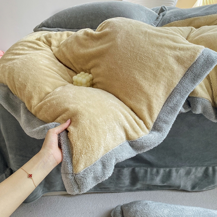 91家纺网 家纺一手货源 找家纺 吾秀家居 2022新款兔兔绒四件套 兔兔绒-驼灰