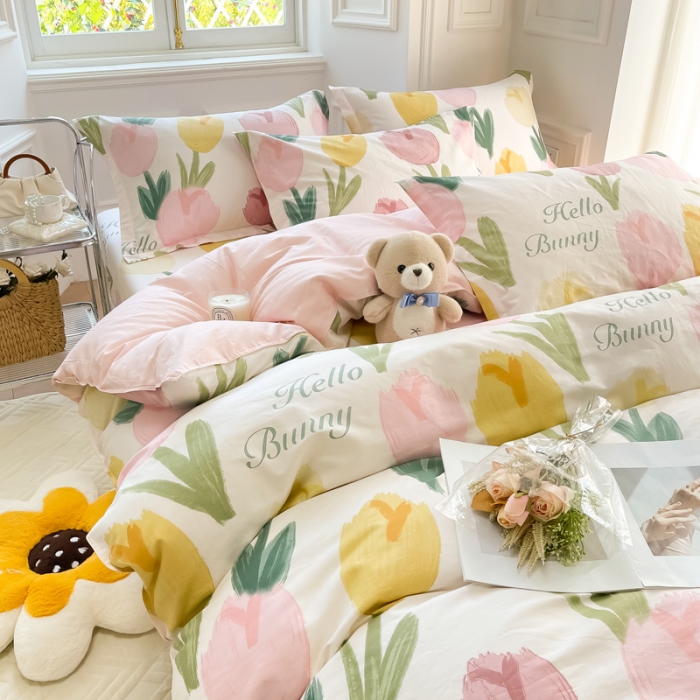 91家纺网 家纺一手货源 找家纺 绵庭 2022年秋冬12868全棉四件套 欣然花开