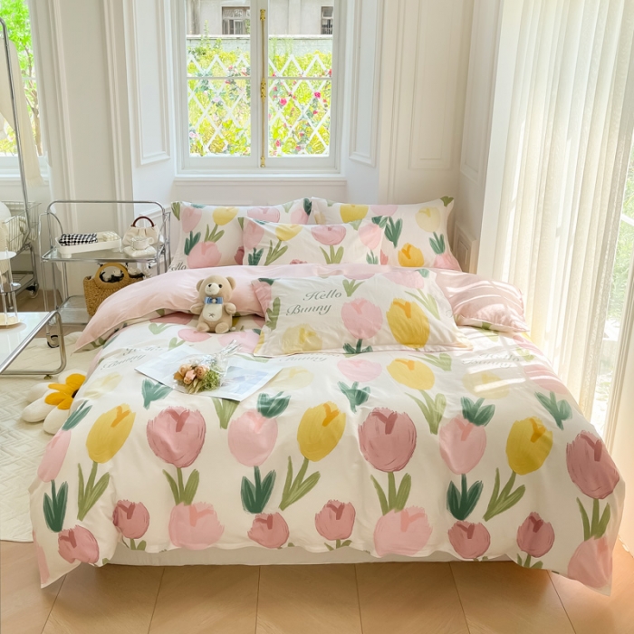 91家纺网 家纺一手货源 找家纺 绵庭 2022年秋冬12868全棉四件套 欣然花开