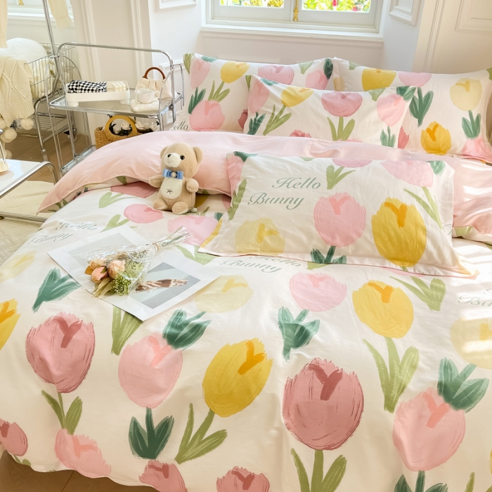 91家纺网 家纺一手货源 找家纺 绵庭 2022年秋冬12868全棉四件套 欣然花开