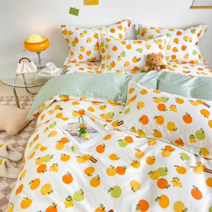 91家纺网 家纺一手货源 找家纺 绵庭 2022年秋冬12868全棉四件套 果粒橙