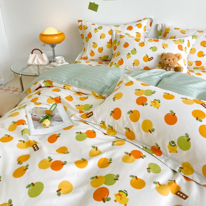 91家纺网 家纺一手货源 找家纺 绵庭 2022年秋冬12868全棉四件套 果粒橙