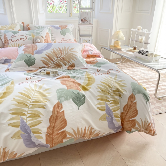 91家纺网 家纺一手货源 找家纺 绵庭 2022年秋冬12868全棉四件套 羽叶情