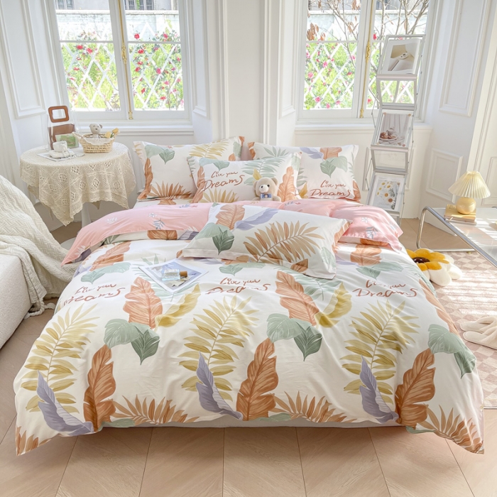 91家纺网 家纺一手货源 找家纺 绵庭 2022年秋冬12868全棉四件套 羽叶情