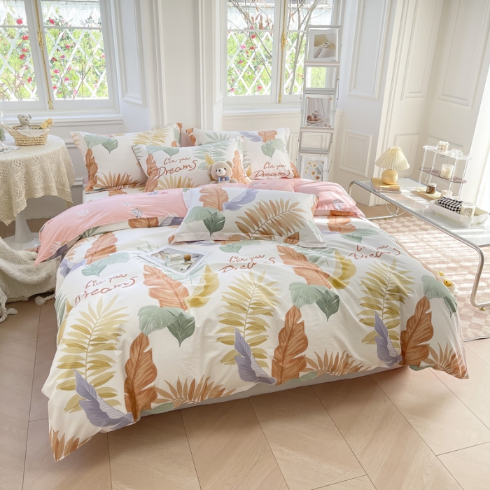 91家纺网 家纺一手货源 找家纺 绵庭 2022年秋冬12868全棉四件套 羽叶情