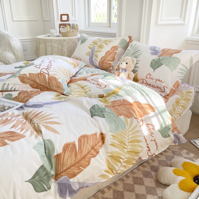 91家纺网 家纺一手货源 找家纺 绵庭 2022年秋冬12868全棉四件套 羽叶情