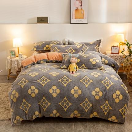 91家纺网 家纺一手货源 找家纺 优家居 2023新款加厚保暖雪花绒四件套 凡尔赛灰