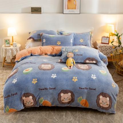 91家纺网 家纺一手货源 找家纺 优家居 2023新款加厚保暖雪花绒四件套 狮子乐园蓝